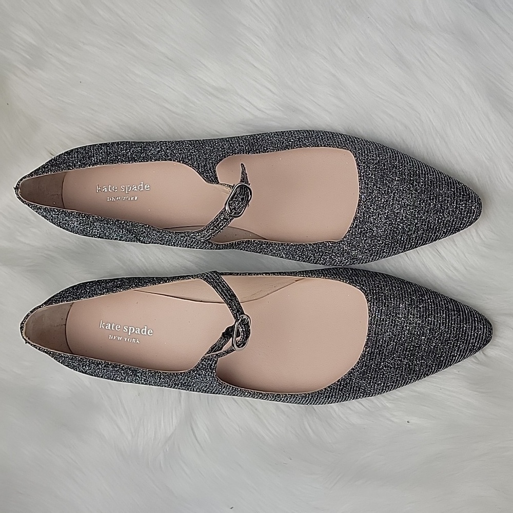 KATE SPADE NEW YORK Mallory Smoke Silver Mary Jane Sparkle Glam Party Flats 11 - Picture 3 of 12